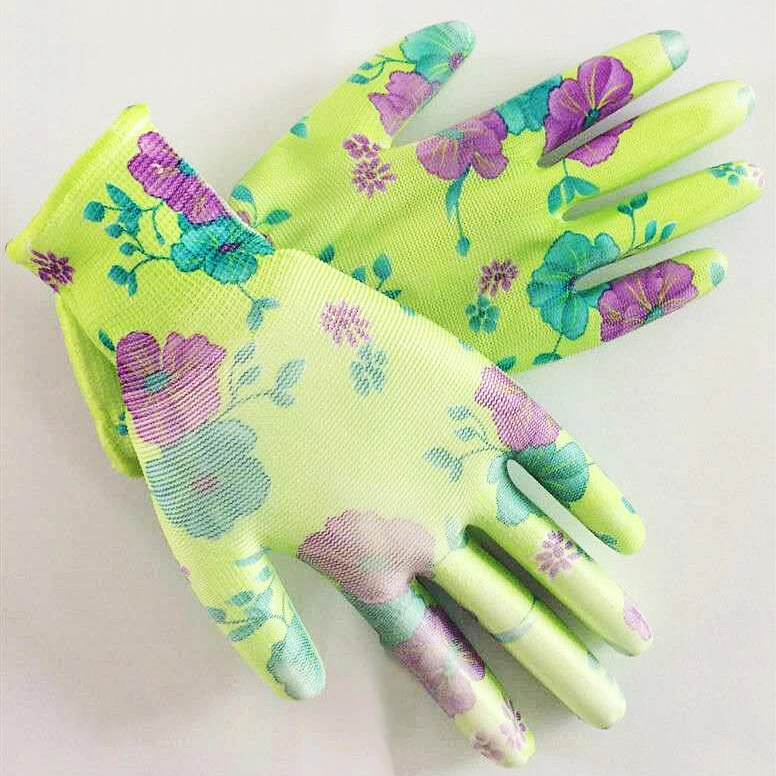 Floral Digital Printing 13G Gardening Safety Work Gloves with PU Coating CE