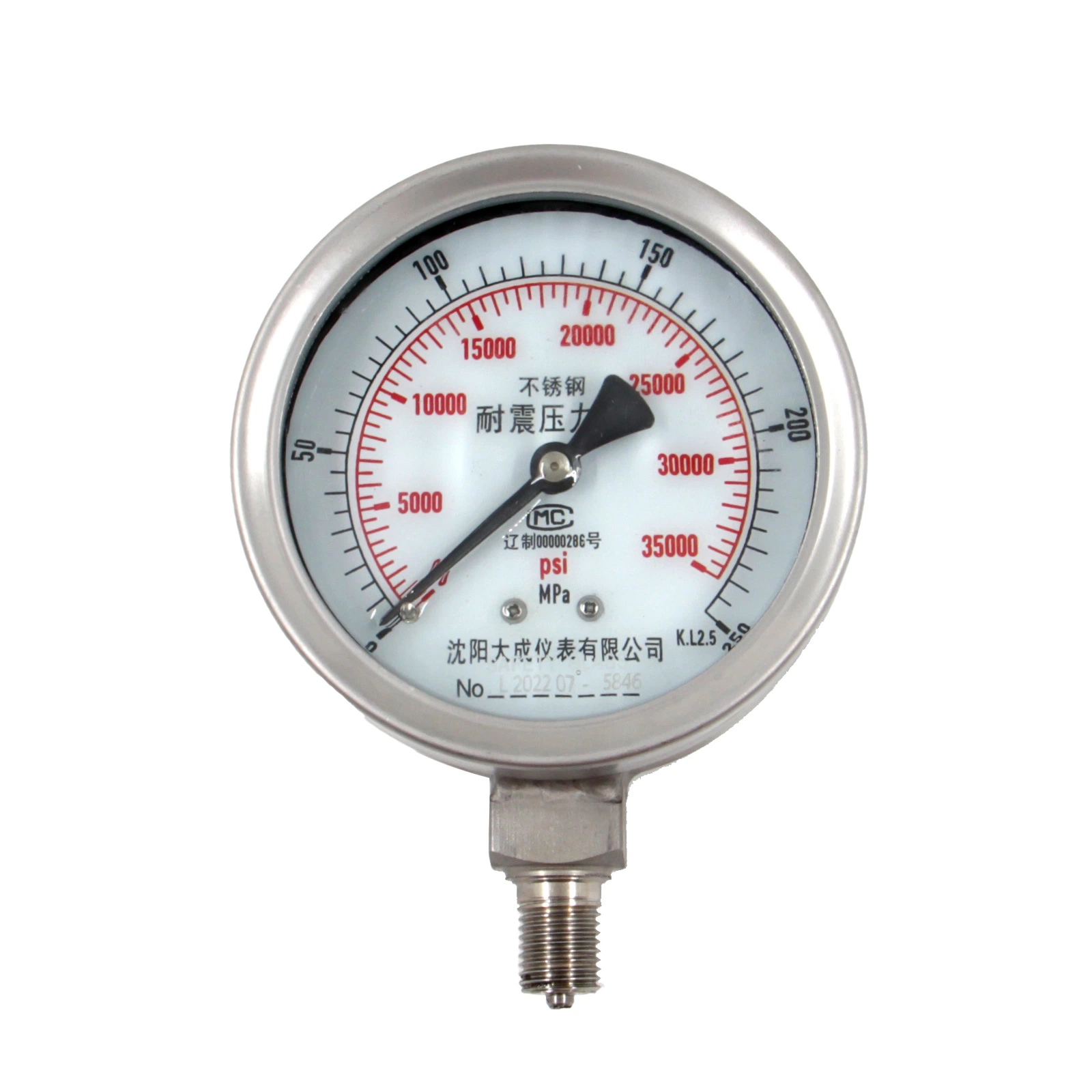 Hot Sells Good Quality 2500bar High Pressure Gauge 250MPa Stainless Steel High Pressure Shockproof Pressure Gauge