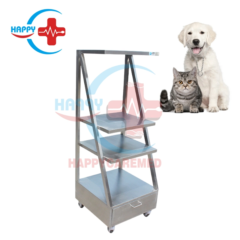 Hc-R021 Stainless Steel Veterinary Instruments Trolly Animal Pet Trolley Treatment Table