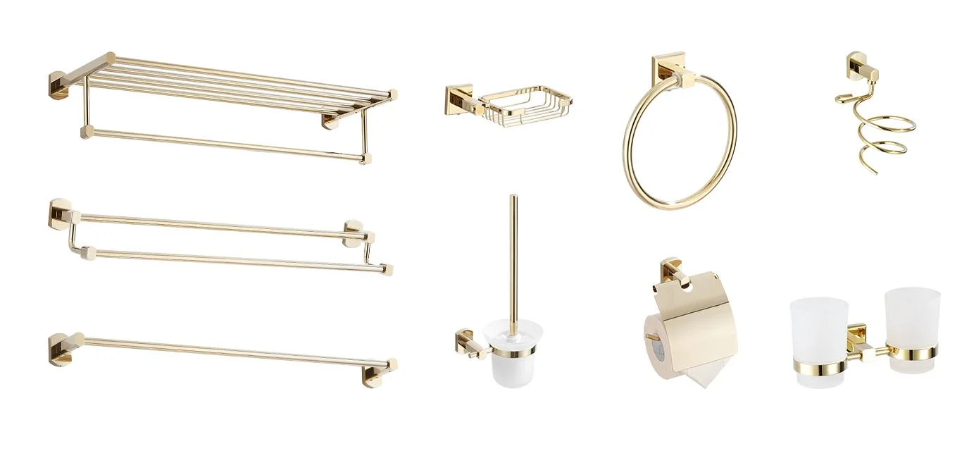 Custom Gold Series Bathroom Accessories Set Wall Mounted Stainless Steel or Brass Towel Bar Towel Ring Towel Robe Hook