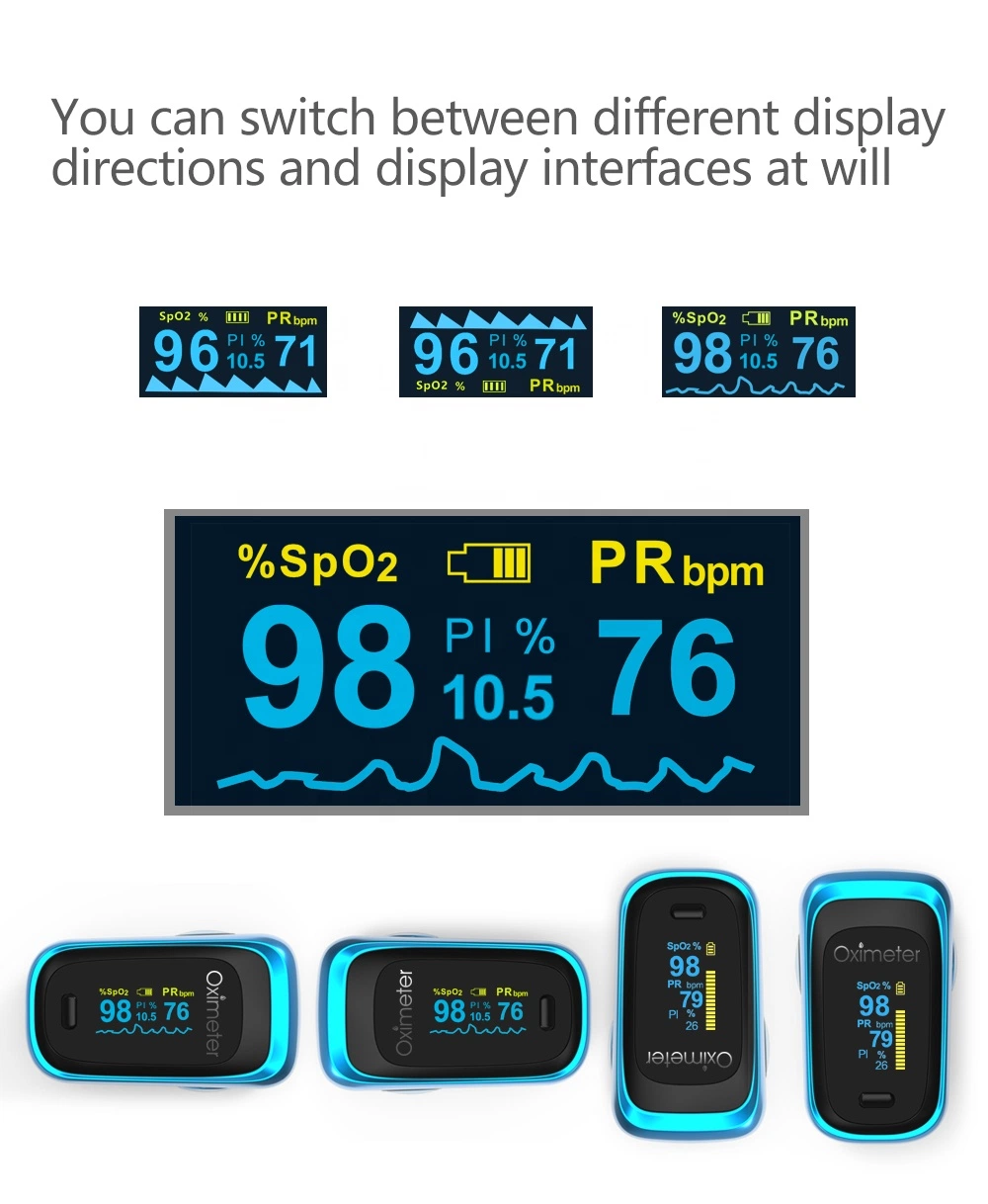 Certificación CE Oxímetro Clip de dedo con la mejor dedo Pulsioxímetro con pantalla OLED Two-Color