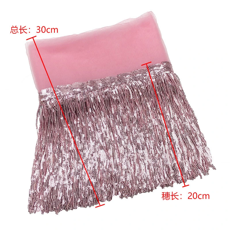 Decorative 20cm Shiny Thickness Sequins Paillette Polyester Fringe Tassel for Dancing Dress