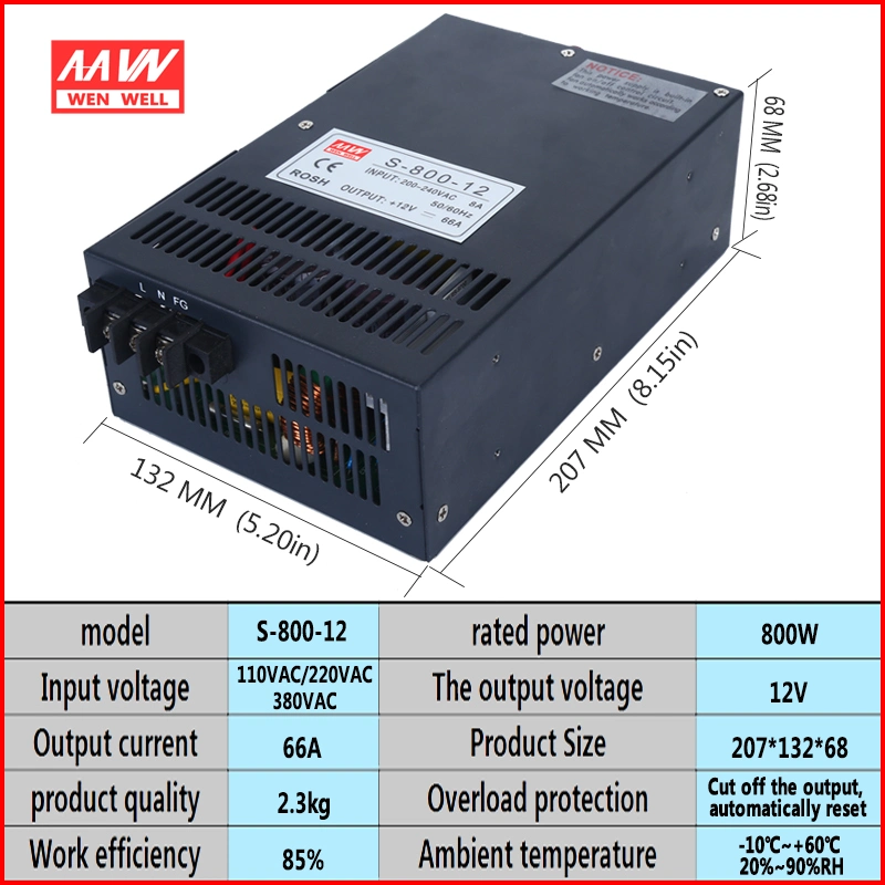 S-800-12V 66A DC Power Supply for LED Light