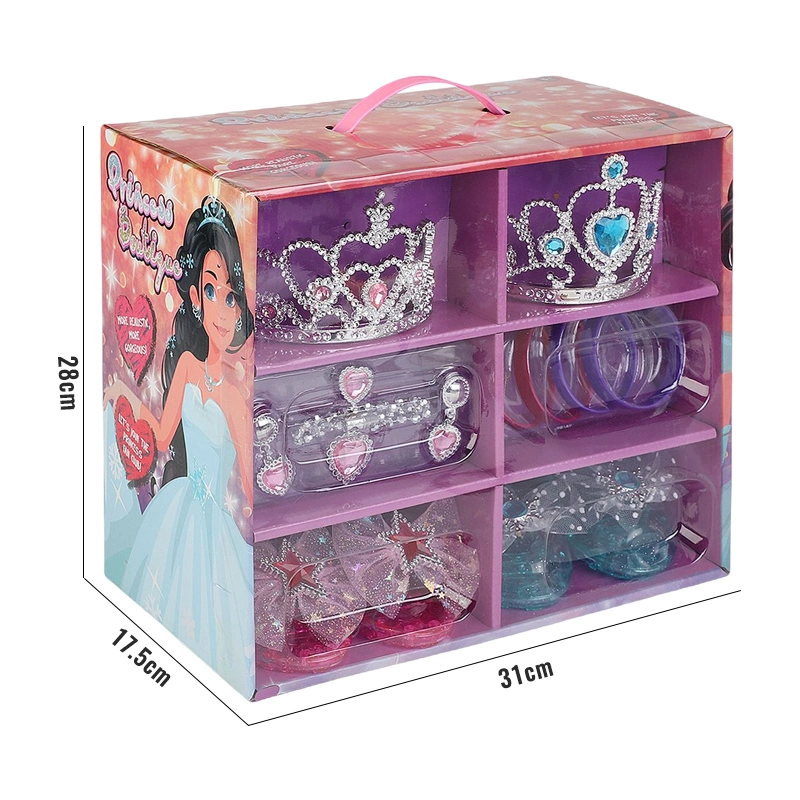 Girls Role Play Game Jewelry Toy Kit Plastic Crown Necklace Bracelet Ring Earrings Shoes Princess Dress up Play Toys Set for Kids