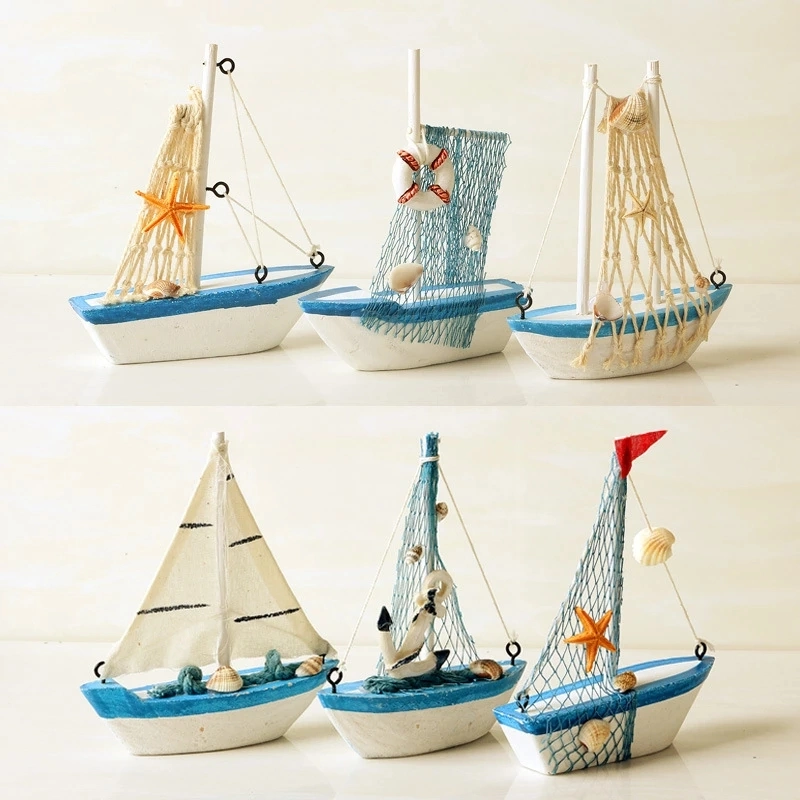 Mediterranean Handmade Wooden Sailboat Ship Model