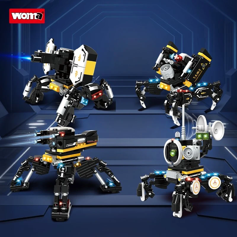 Woma Toys C5017 Étudiant Enfant Éducatif DIY Créatif en Plastique Déformé Construire Bloc Brique Jouet 4 en 1 Kit de Transformation de Robot Jouet