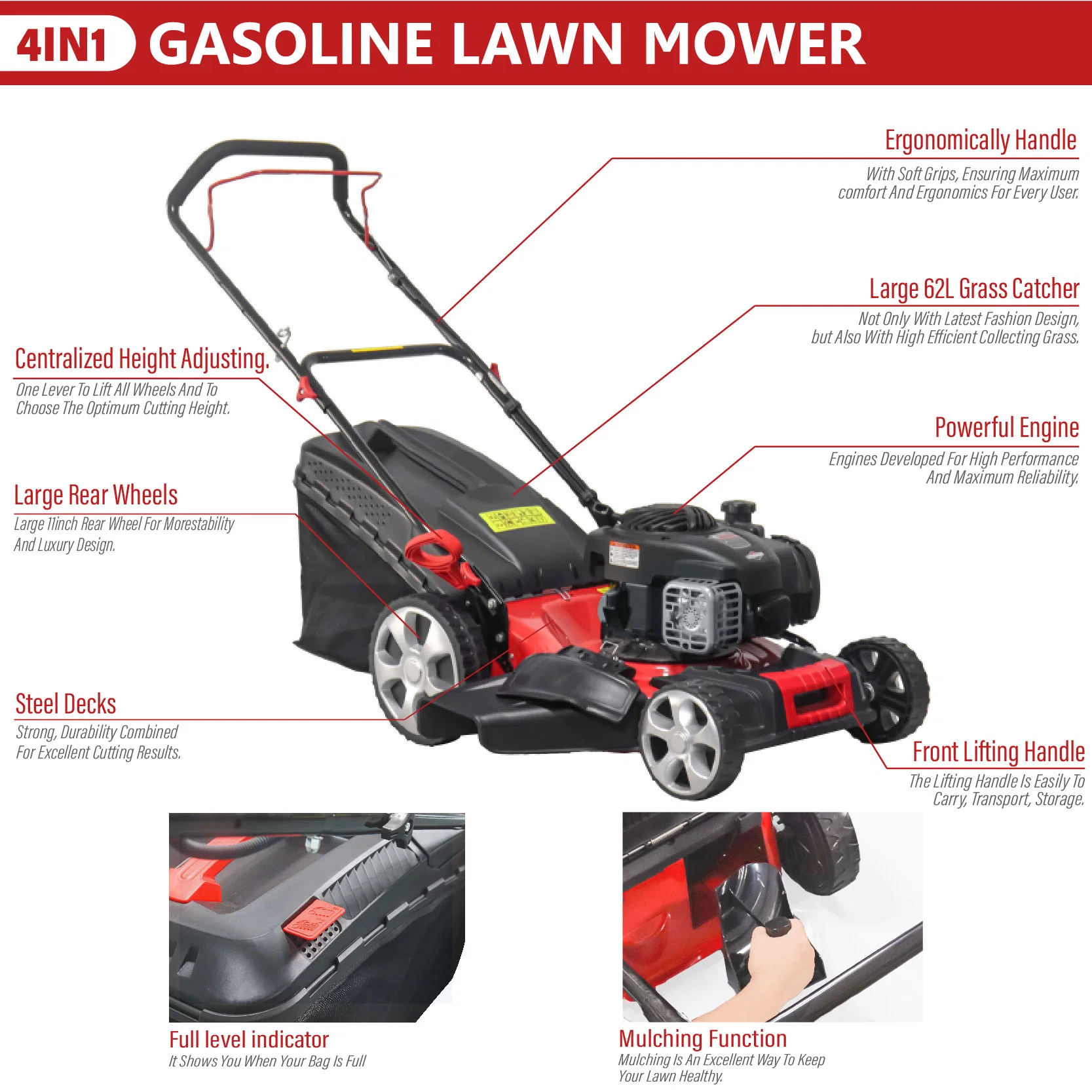 High quality/High cost performance  Gasoline Power 18inch Hand Push Portable Lawn Mover 125cc Petrol Garden Lawn Mower