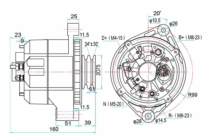 Alternador de automático para 24V/80A Deutz 0120468114 0210468037