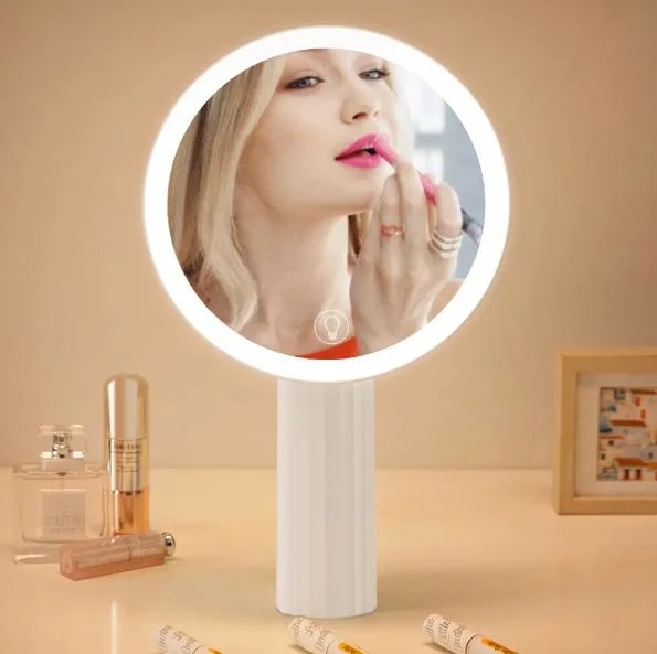 Adjustable Brightness Touch Switch Sensor Bathroom Beauty Light Mirror Portable Cosmetic Fashion Smart Round LED Makeup Mirror