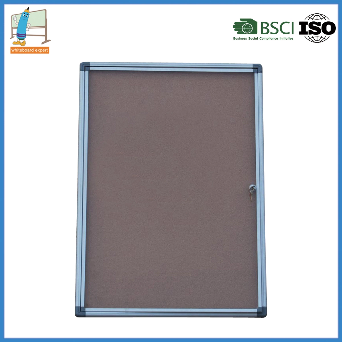 School Wall Mount Aluminum Frame Showcase Notice Pin Cork Board Enclosed Bulletin Board with Lockable Door