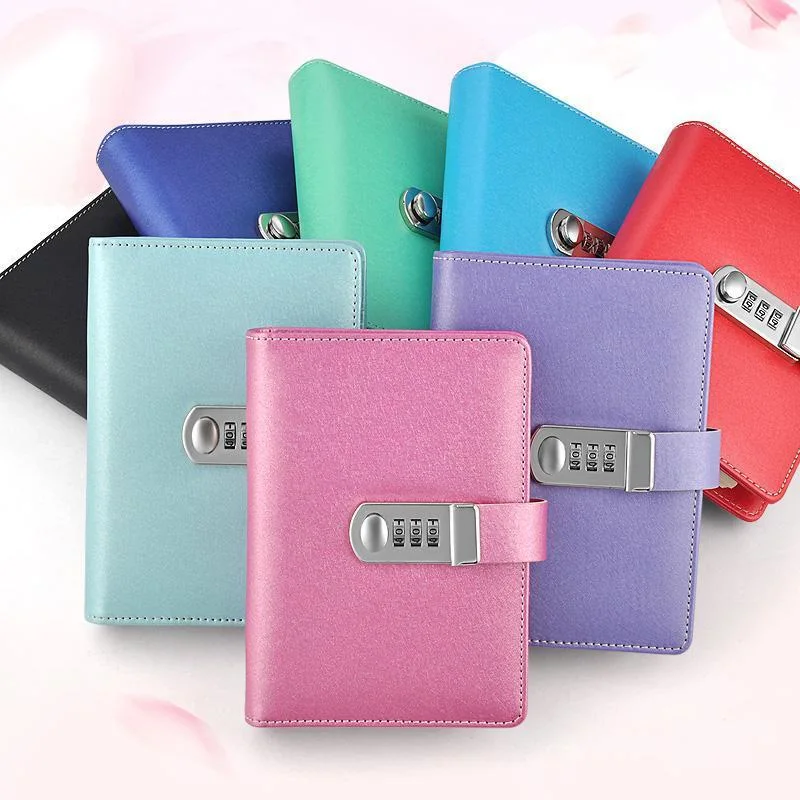 Leather Security Lock Notebook Student Password Code Diary Book
