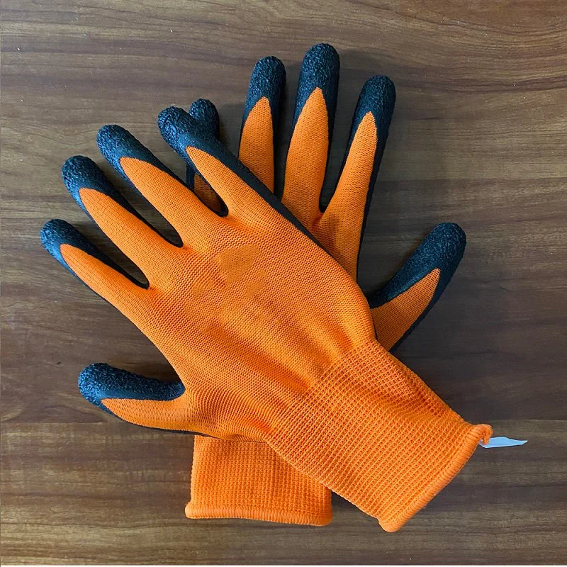 Knitted Polyester Nylon Wrinkle Latex Coated Rubber Working Safety Gloves Construction Garden