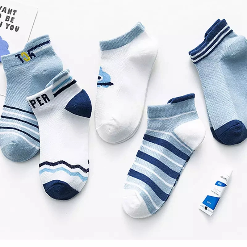 Baby Cartoon Solid Color Stripe Kids Cotton Net Soft Children Blue Boys Ankle Socks