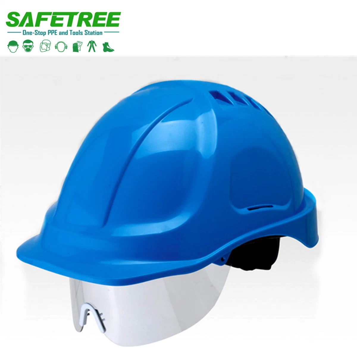 Safetree marcação EN397 &amp; ANSI Z89.1 Standard Industrial ABS capacete com viseira PC Ntc-5 para construção e trabalhador