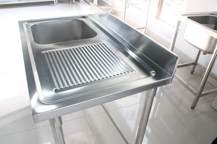 Stainless Steel Commercial Kitchen Single Sink with Drain Board