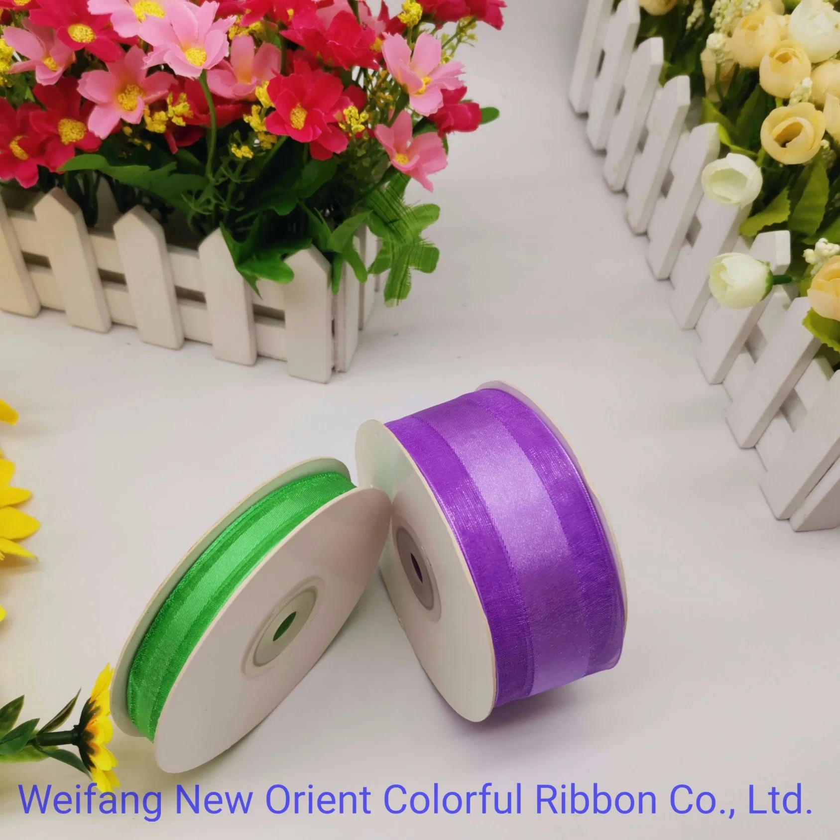 Hot Sale Green/Purple Satin Center Organza Ribbon Export to UK/Australia