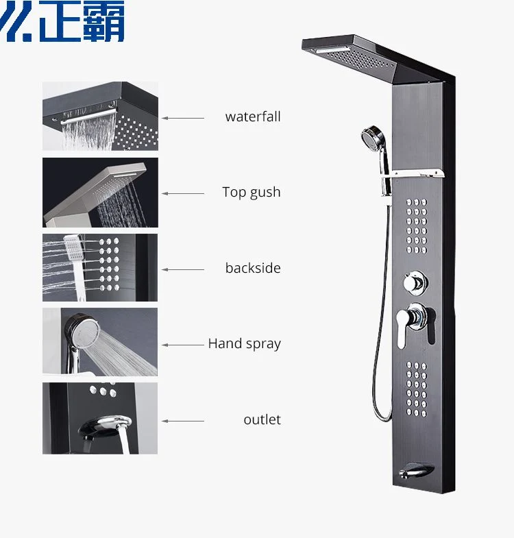 8072 Black Multifunctional Shelf Shower Column 304 Stainless Steel Bathroom Shower Panel
