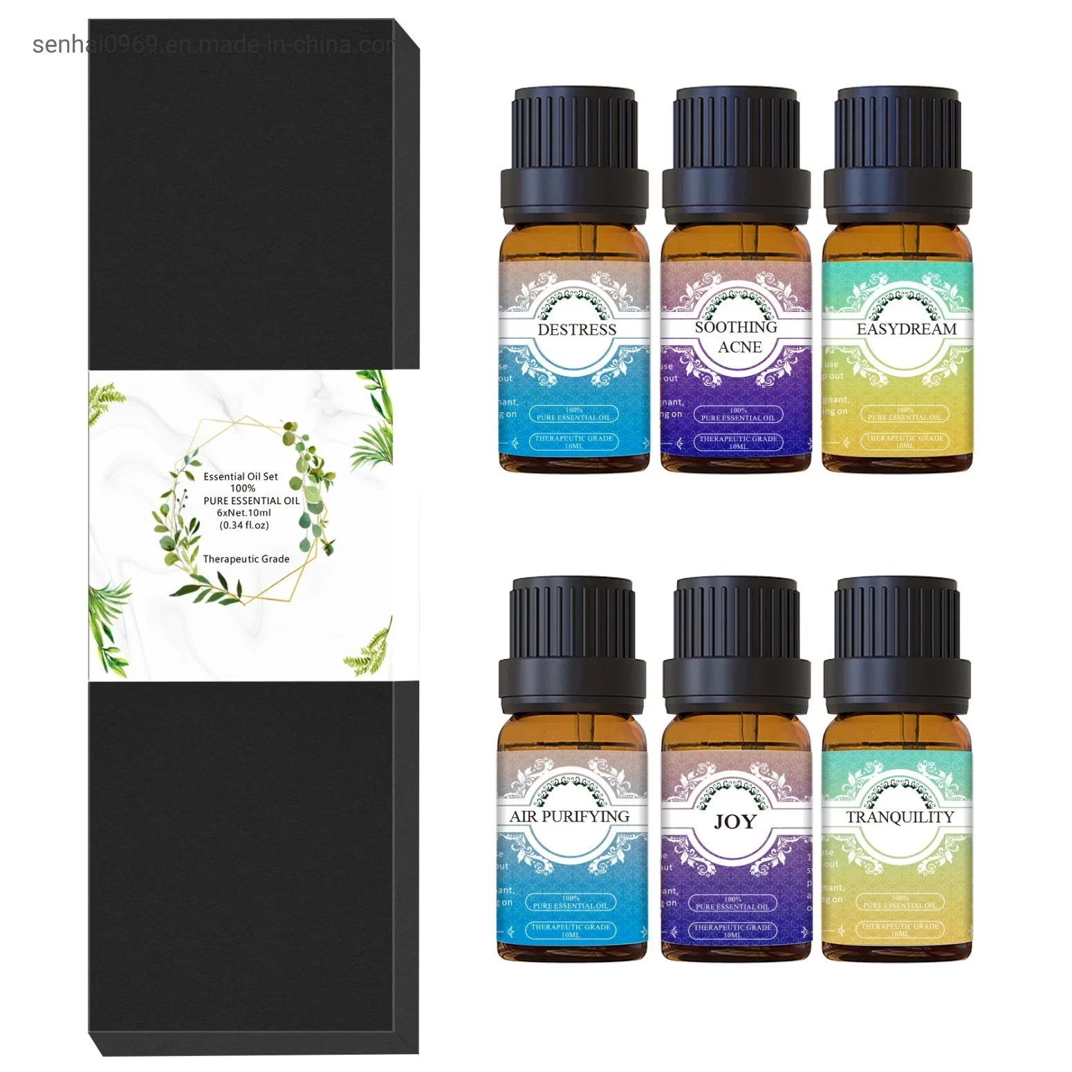 Private Label 100% Pure Natural Gift Set Aromatherapy 9 PCS Blend Protective Essential Oil Set with Diffuser