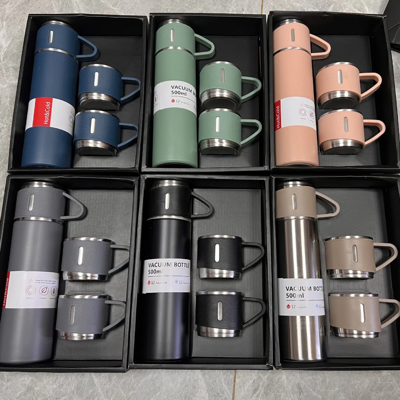 500ml Custom Logo Travel Portable Vacuum Flasks Stainless Steel Insulated Water Bottle Cup Vacuum Flask Set for Gift