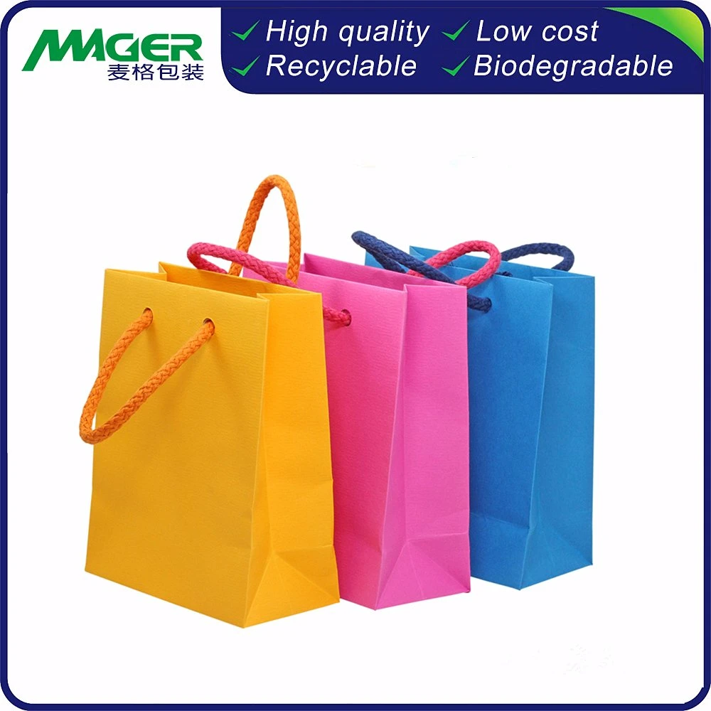 Customized Logo Printing Luxury Gift Packaging Kraft Shopping Tote Fashion Ribbon Jewelry Paper Bags