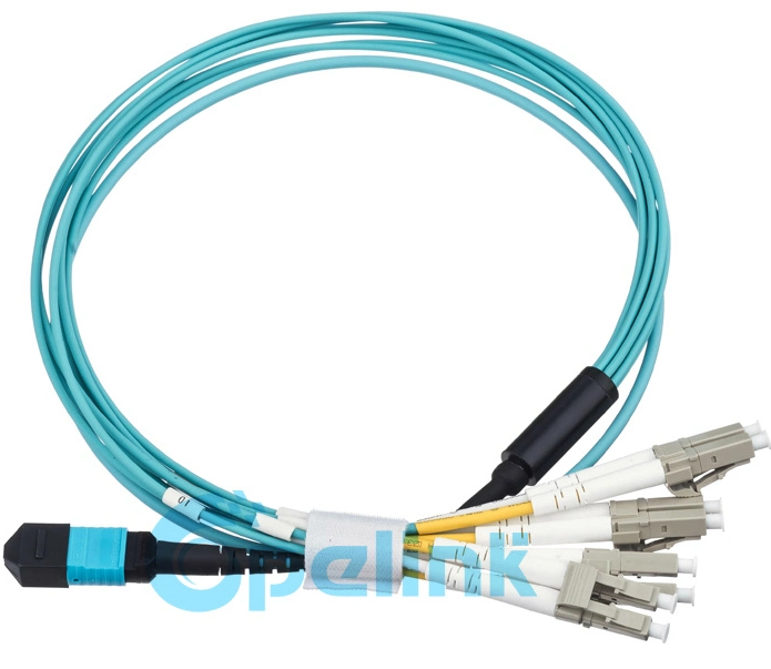 MTP/MPO-LC Om3 Round Cable Fanout 0.9mm Optical Fiber Patch Cord for Fiber Optic Connectorized Components
