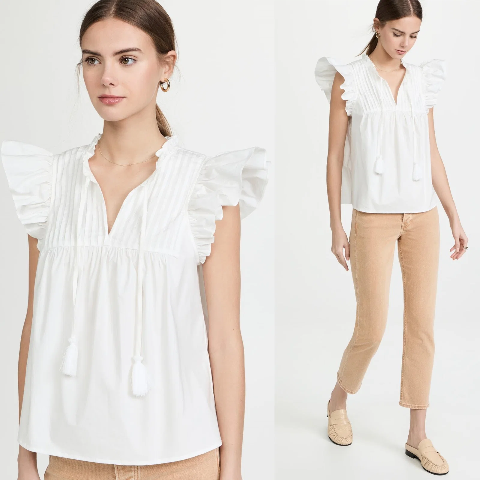 Ruffled Neck OEM China Casual Fashion Apparel Factory Hot Selling Wholesale/Supplier Fashion Summer Elegant Flutter Sleeves Lady Blouses