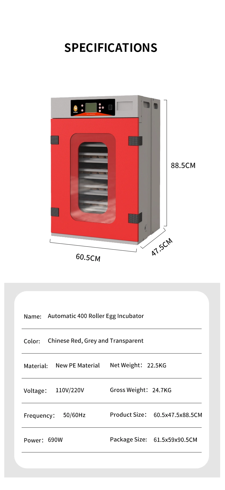 Wonegg konstante Temperatur und Luftfeuchtigkeit Kontrolle Ei Inkubator für 400 In den VAE