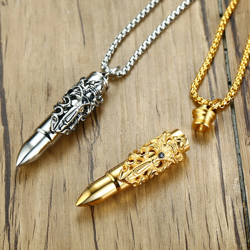 Stainless Steel Bullet Pendant Gold Silver Men's Double Dragon Sword Jewelry Pendant