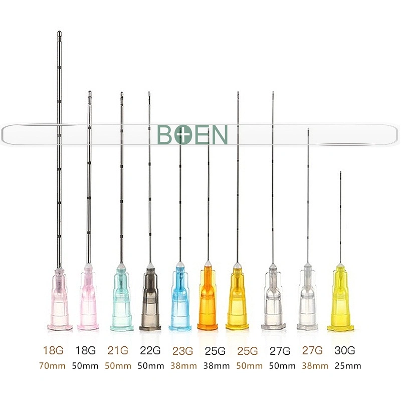 25 g de 50mm Ha Haluronic desechables micro inyección de ácido de la aguja de punta de la cánula romo