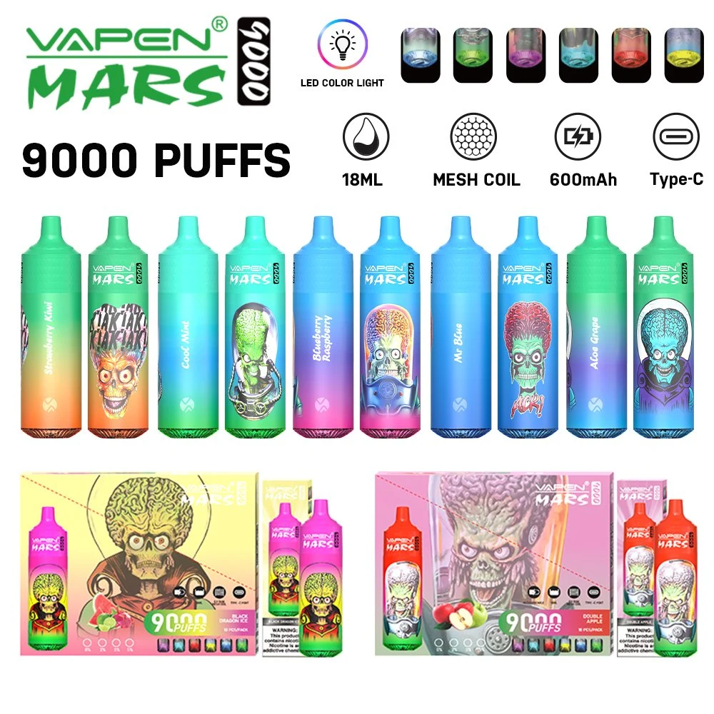 Vente en gros OEM 9K Puff jetable électrique Hookah fruité saveurs 9000 Puffs Tornado Vapen Mars clignotant Vape fumeurs