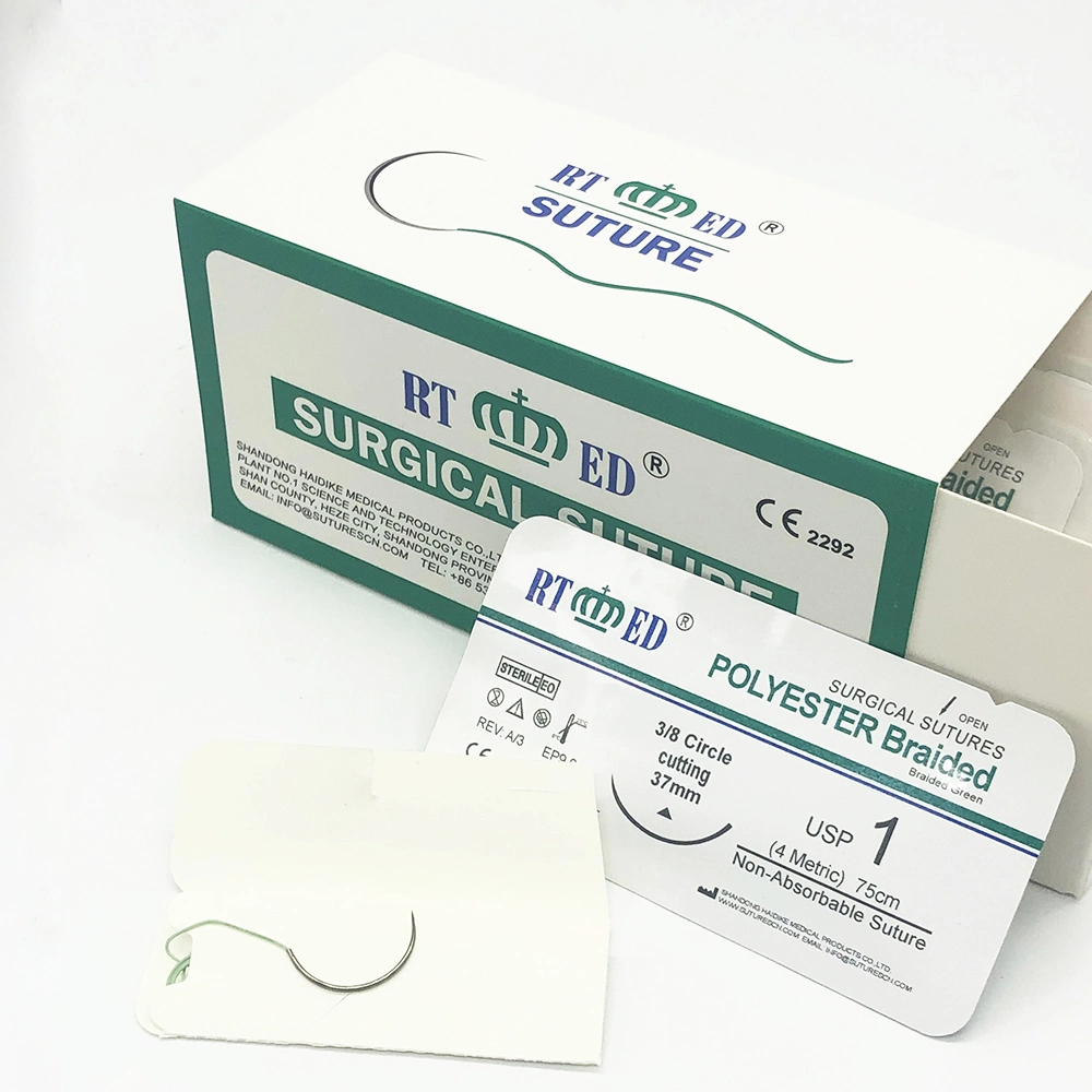 Disposable Sterile Surgical Suture Polyester Multifilament Sutures with Needle