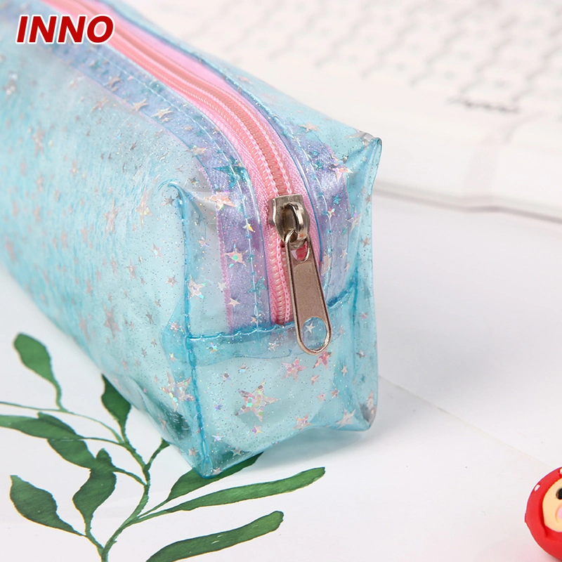 Wholesale/Supplier Inno Brand R059# Online Celebrity Laser Stars PVC Pencil Case Girl Heart Transparent Stationery Storage Bag Eco-Friendly