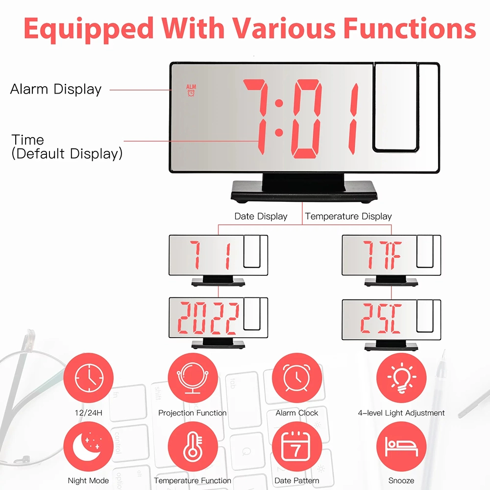 Hot Seller proyector Digital Decorativo LED alarma temperatura reloj de regalo