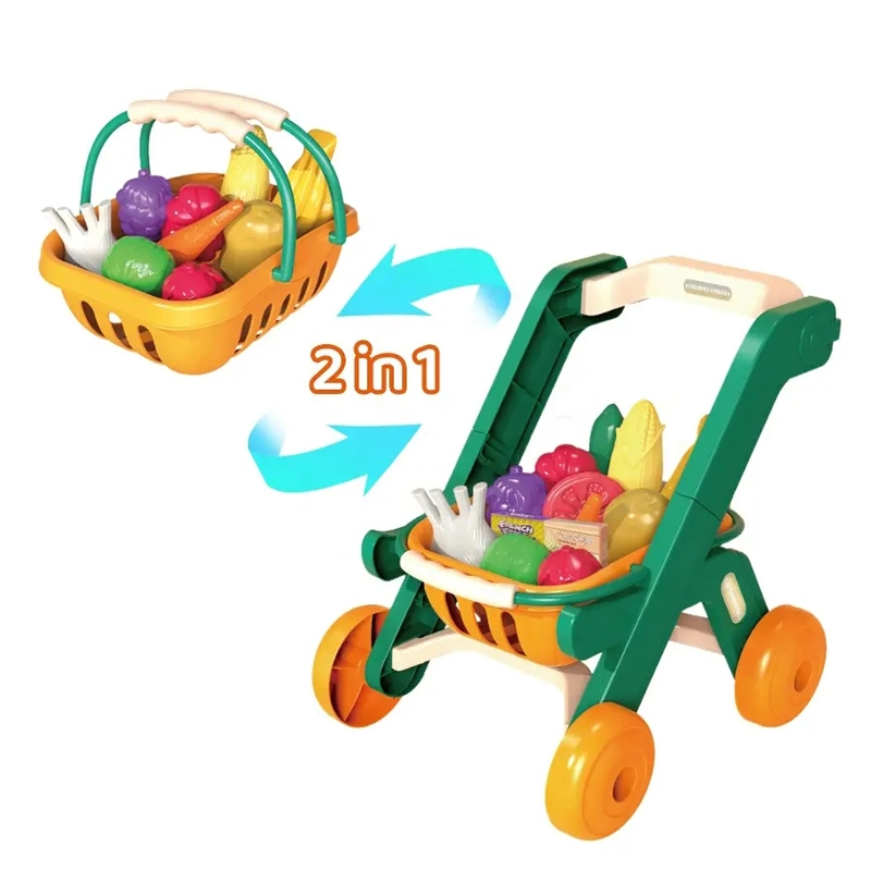 Role Play Pretend Children Toys Kids Plastic Parent-Child Interaction Toy Green Shopping Cart Handle Basket Combo Shopping Cart