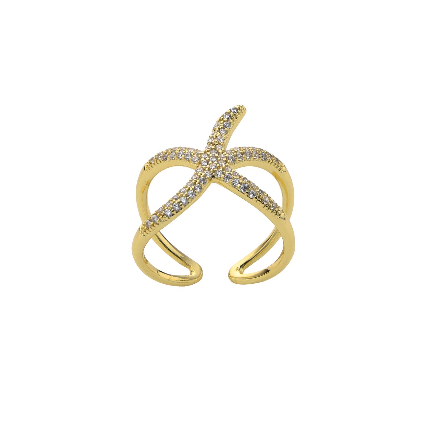 venta al por mayor Mayorista simple Oro chapado Moda Sterling Plata Starfish anillo Joyería