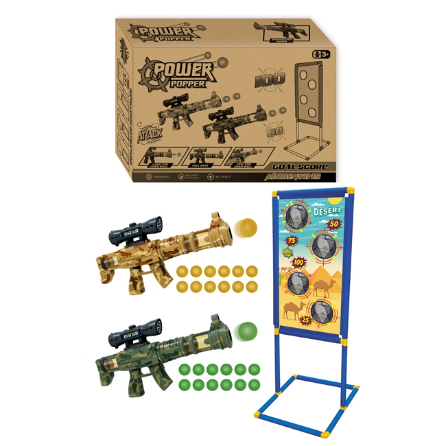 Camouflage Color Foam Ball Air Gun Toys Kids Funny Children Toy Gun Shooting Games with 2 Guns 24 Bullets and Cloth Target