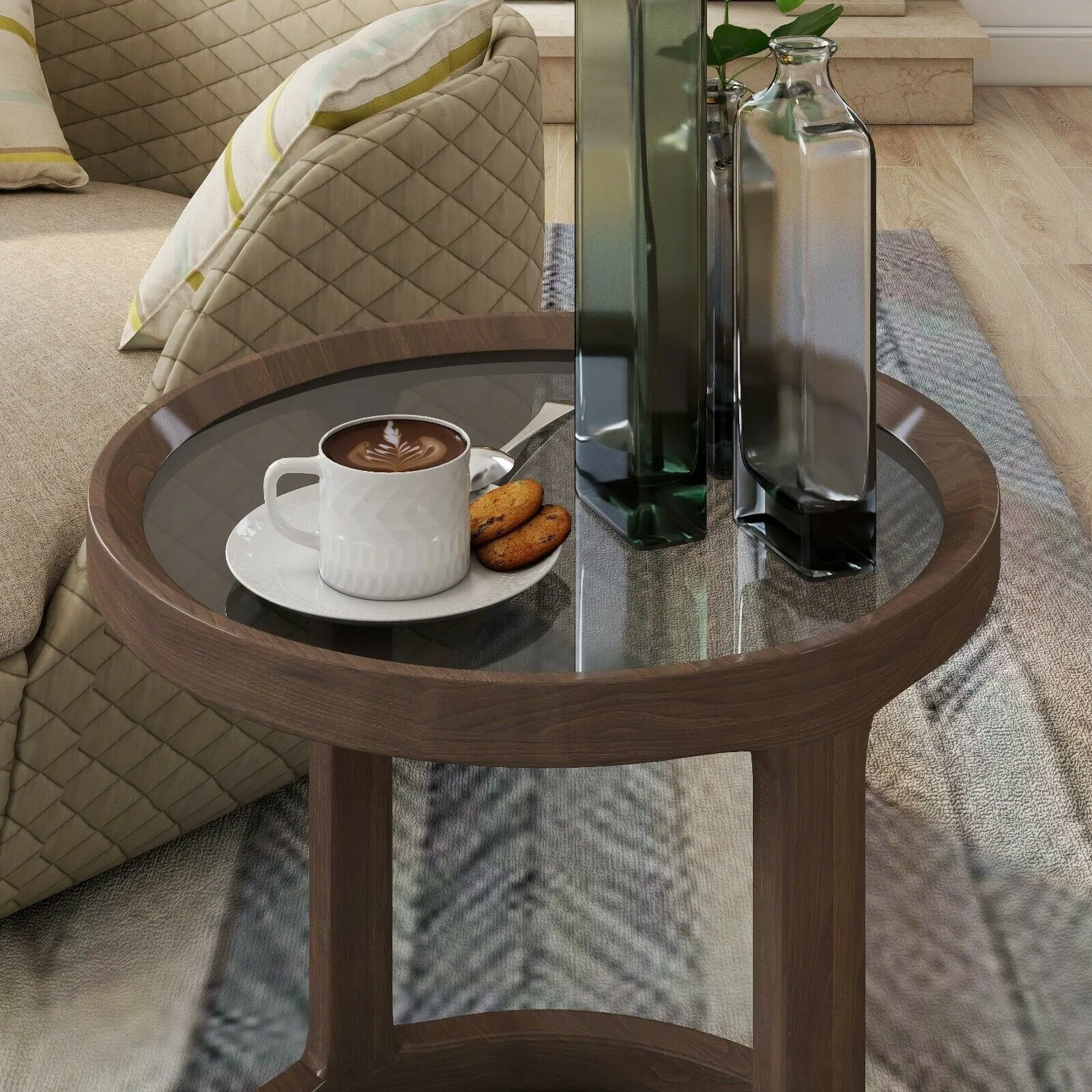 Tempered Grey Glass Round Tabletop Replaced Cover Dining Coffee Table Protector