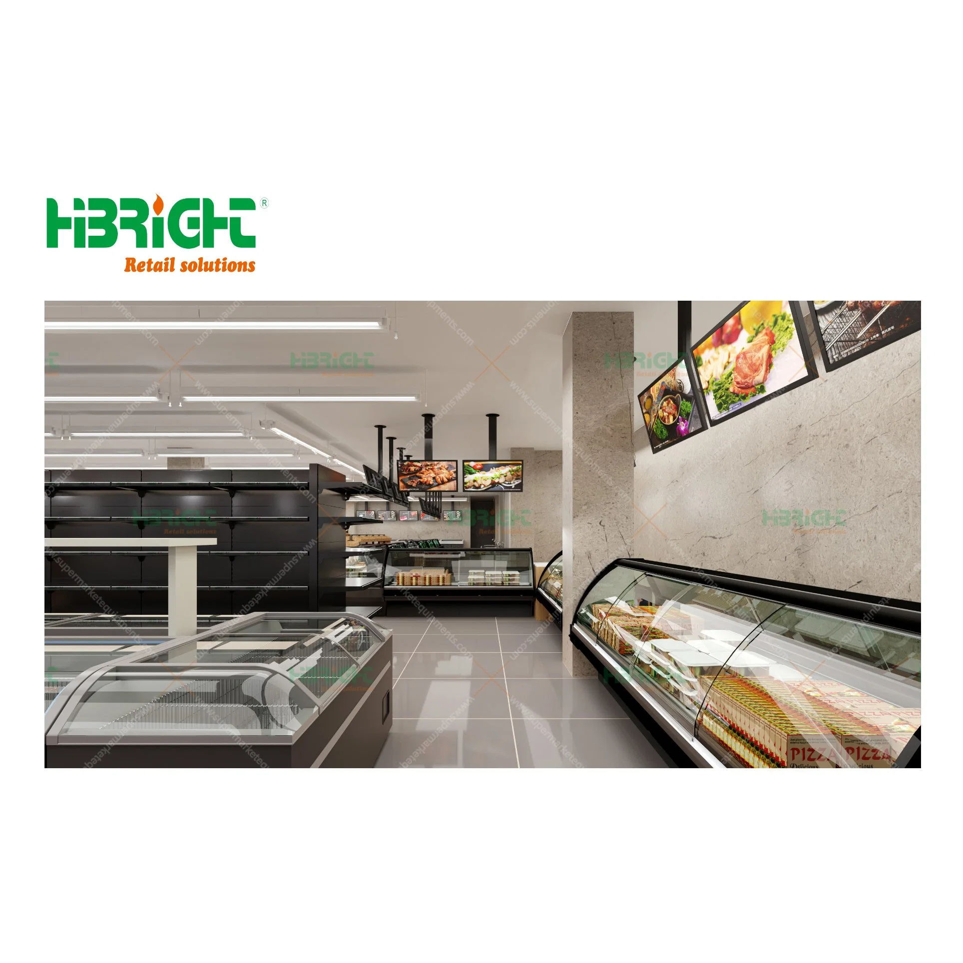 Racks de chiller com ecrã Highbright formato de logótipo personalizado Layout Design supermercado Equipamento