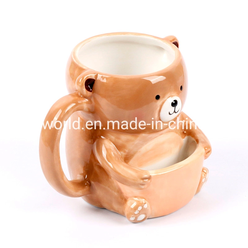 3D Pottery Cute Bear Biscuit Bag Mug Handmade Animal Mug Coffee Cup Ceramic Mug