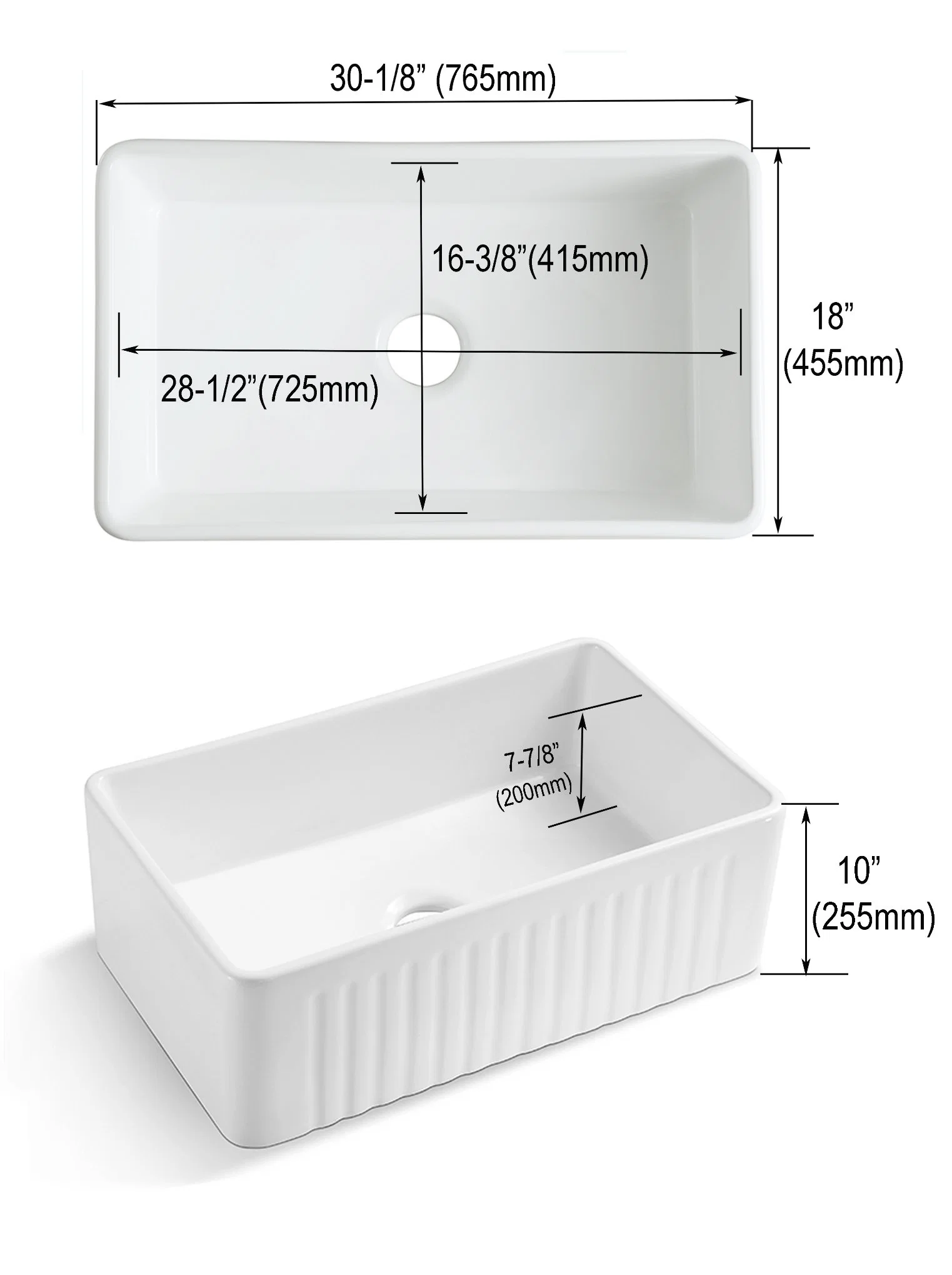 Farmhouse Sink Deep Single Bowl White Ceramic Porcelain Fireclay Apron-Front Kitchen Workstations Sink