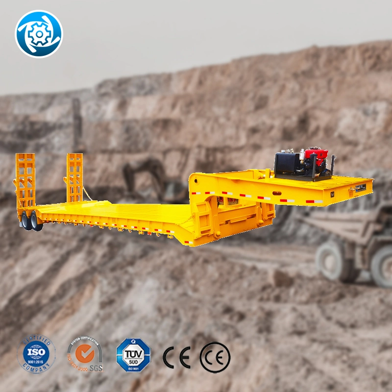 تخصيص المصنع 120ton20FT15 م2 بطانة المحور 2axletruck المقطورة الهيدروليكية شبه الشاقة القابلة للتمديد للفئة Professional نقل الأداة المساعدة Tandem ذات الإطار الصغير