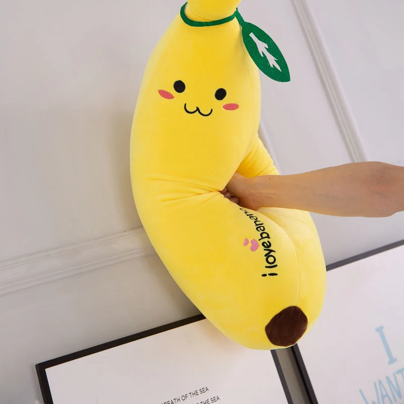 CPC Best Price Popular Smile Face Expression Yellow Kawaii Banana Fruit Doll Pillow Soft Stuffed Long Banana Plush Toy