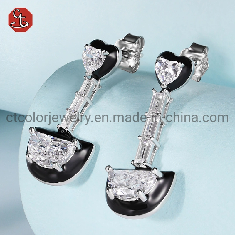 Fashionable Jewelry gifts 925 Sterling Silver with Black Enamel CZ Diamond Earrings