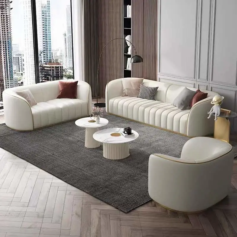 High End Italian Style Soft White Living Room Furniture Sofa Set Modern Comfortable Home Furniture Fabric L Shape Sofa