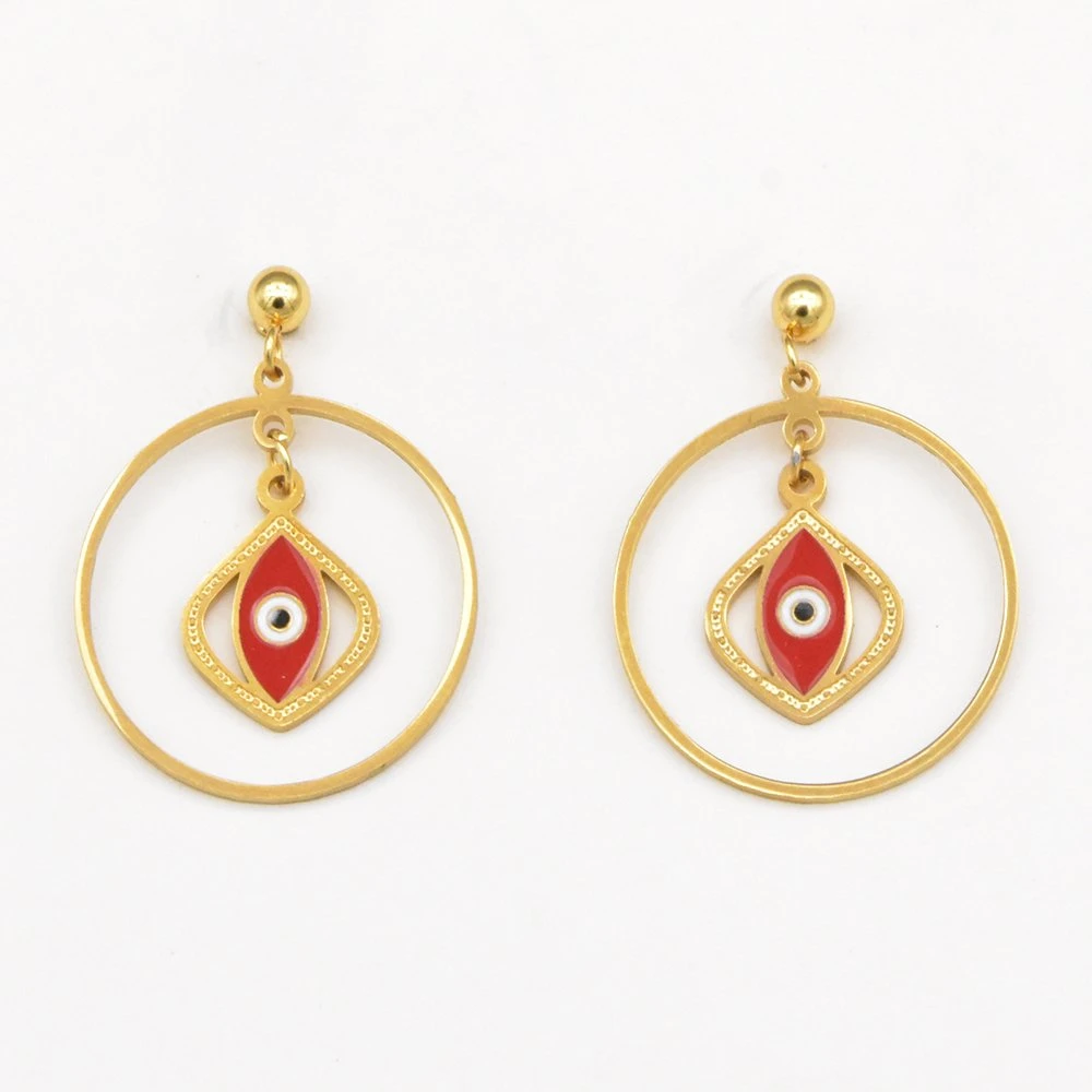 Gold Plated Turkish Evil Eye Drop Stud Earrings for Women