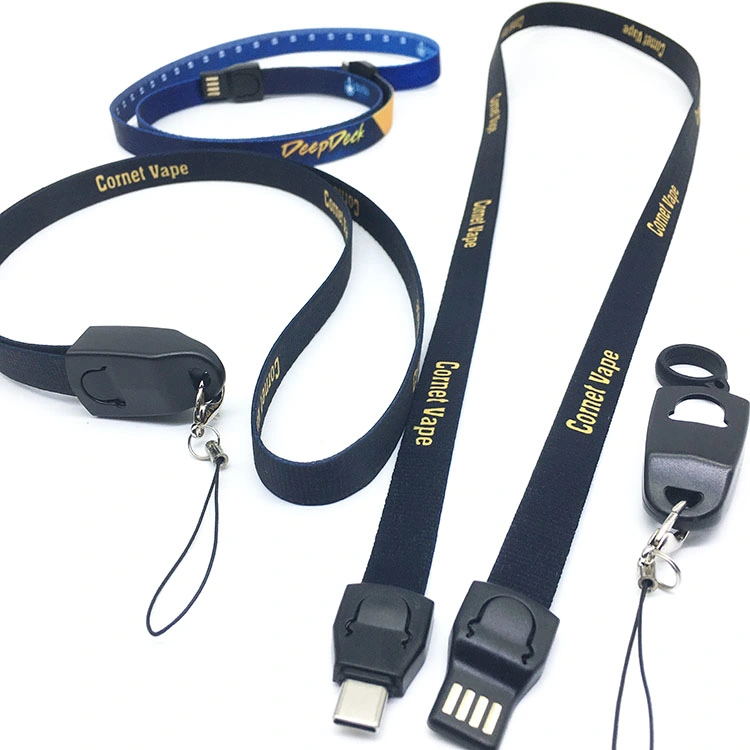 Prix de gros Nouvelle promotion cadeau USB Lanyard courroie de cou chargeur Cordons câble de données de type C 3 IN1 pour téléphone