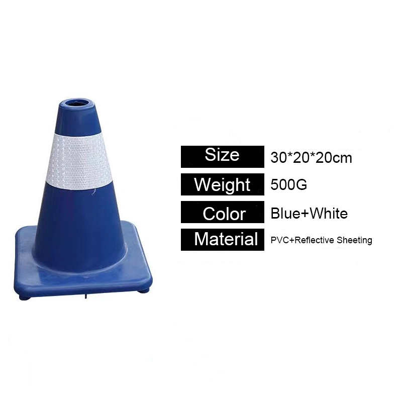 Customized Highly Visible Blue Base PVC 30cm Road Safety Traffic Cone