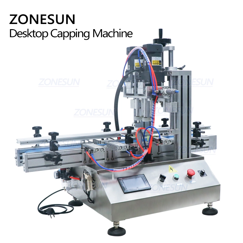 Zonesun Spray Electrical Full Automatic Engine Oil Screw Round Bottle Capping Machines with Conveyor