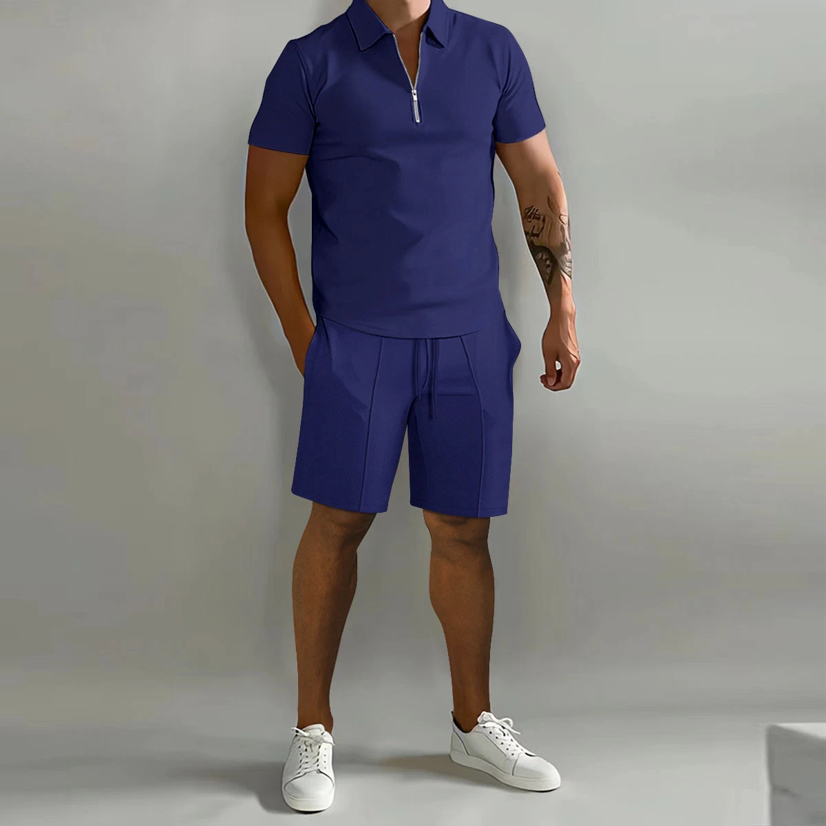 Men's Polo Casual Loose Short Sleeve Shorts Sweatshirt Set Sportswear