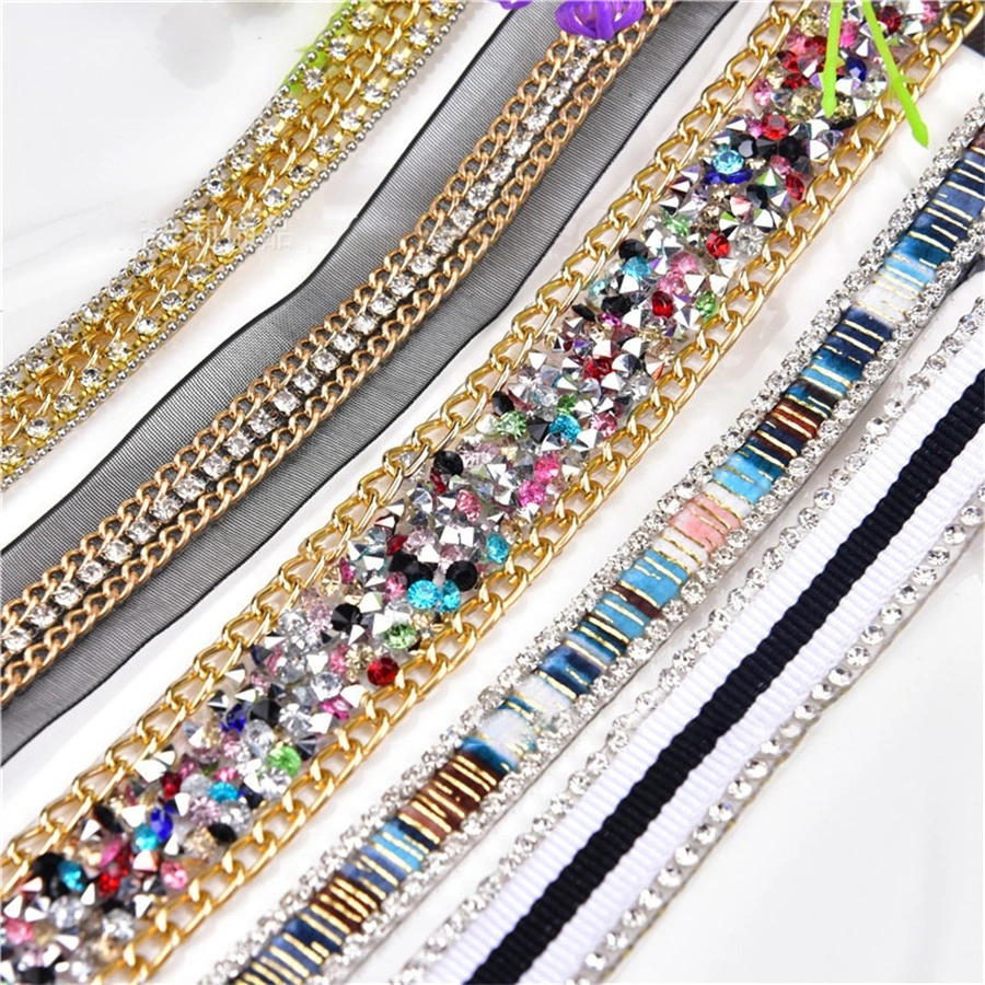 Mixed Color Bling Bling 17 mm Resin Acrylic Crystal Rhinestone Chain Decoration Accessories for Clothes Bags Shoes Ribbon Rhinestones Trimming Chain